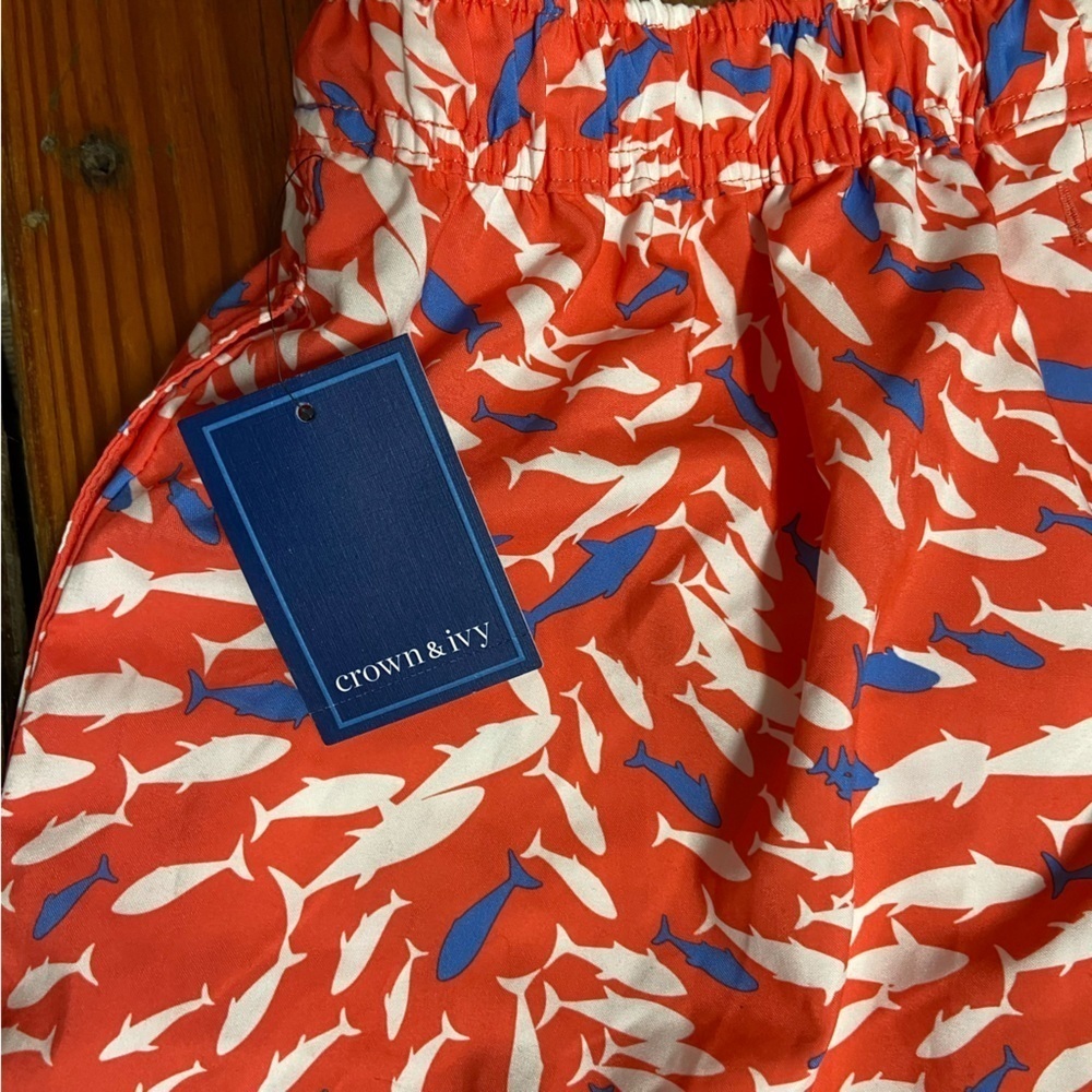Crown& Ivy Men’s Swim Shorts Size S Pink Blue Fish Pattern  Board Shorts Spring - Picture 4 of 6